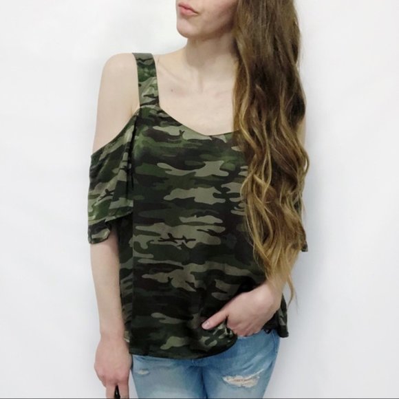 SANCTUARY Drea Satin Camo Off The Shoulder Top - Picture 7 of 7